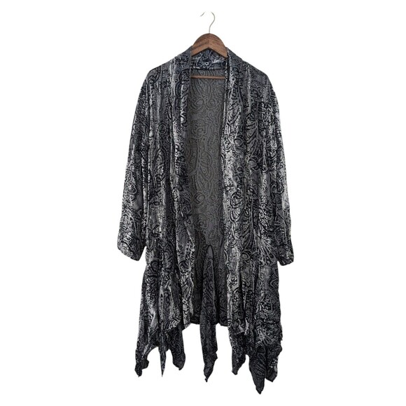 Burnout Velvet Paisley Beaded Kimono Duster - Picture 3 of 10